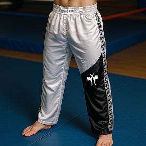 FIGHTERS - Kick-Boxing Hosen / Satin / Weiss-Schwarz / Medium