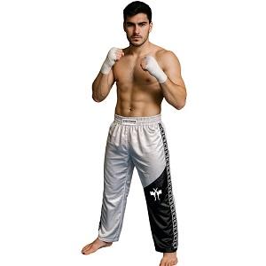 FIGHTERS - Kick-Boxing Hosen / Satin / Weiss-Schwarz / Medium