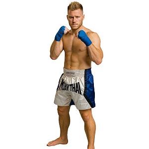 FIGHT-FIT - Muay Thai Shorts / Weiss-Blau / Large